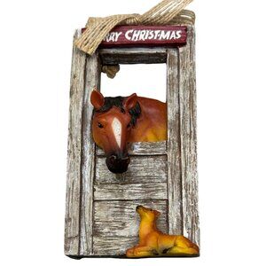 Christmas horse & fawn stall door brown Merry Christmas bow faux wood 5" READ